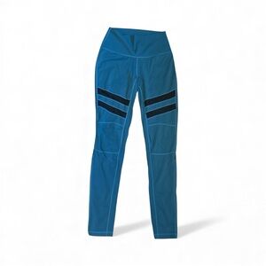 Women's Blue Leggings with Black Stripes